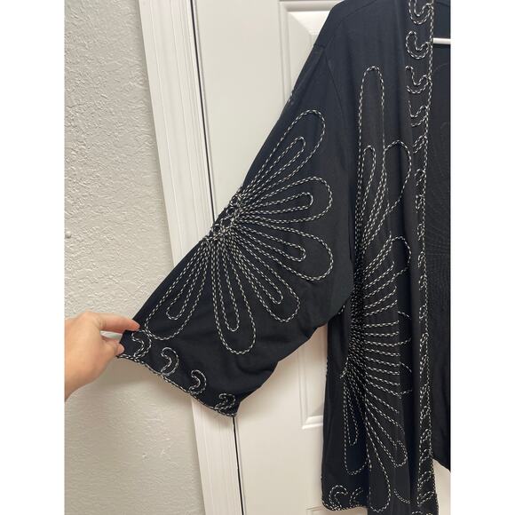 Embroidered Open Front Cardigan long sleeve flowy boho black size 3X - Picture 3 of 6